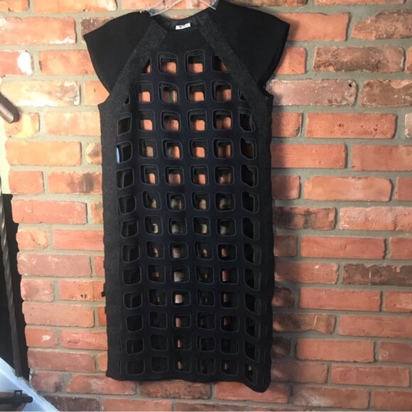 Miu Miu Runway Rare Cut Out Shift Dress Eyelet Embroidered Wool Blend Minimalist - Picture 11 of 16